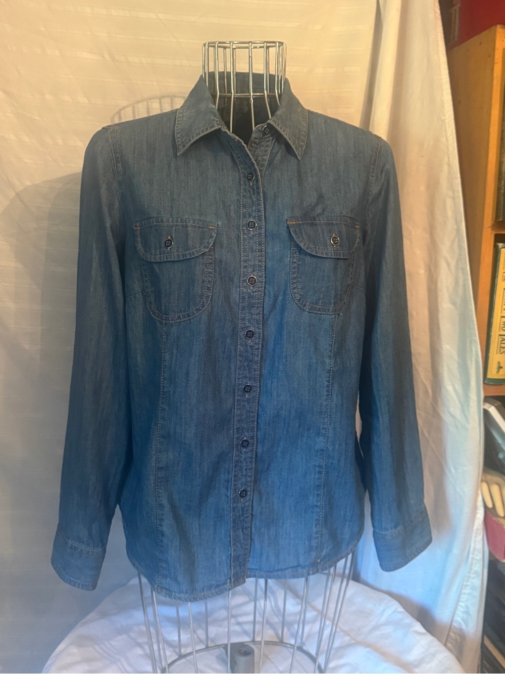 Talbots 100% Blue Denim Button-Up Shirt, Large